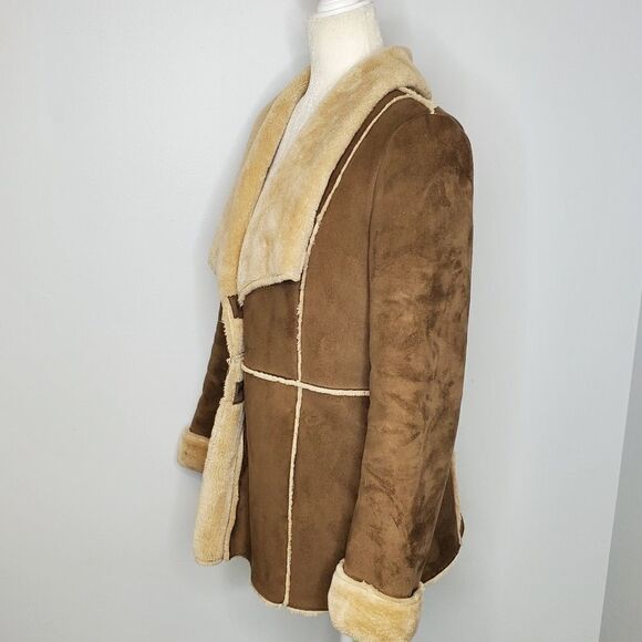 J JILL jacket vegan faux suede shearling‎ tan coat M - Picture 3 of 10